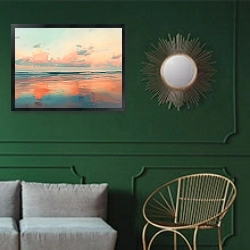 «Gentle twilight symphony» в интерьере классической гостиной с зеленой стеной над диваном