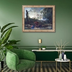«Пейзаж со смертью Прокриды» в интерьере гостиной в зеленых тонах