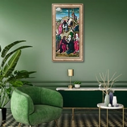 «Снятие с креста - Правая панель» в интерьере гостиной в зеленых тонах