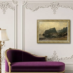 «Прибрежный пейзаж Северной Норвегии» в интерьере в классическом стиле над банкеткой