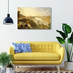 «Heidelberg from the Terrace» в интерьере современной гостиной с желтым диваном