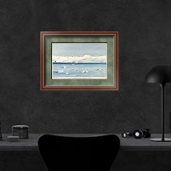 «Mount Sabine  Possessions Island» в интерьере кабинета в черных цветах над столом
