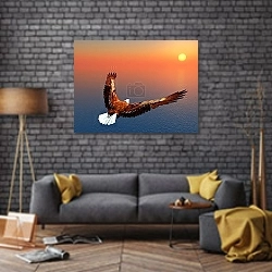 «Орел над морем» в интерьере в стиле лофт над диваном