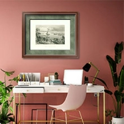 «Scene in the bay of Quinte 1» в интерьере современного кабинета в розовых тонах