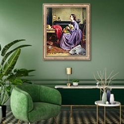 «Lord, Thy Will Be Done, 1855» в интерьере гостиной в зеленых тонах