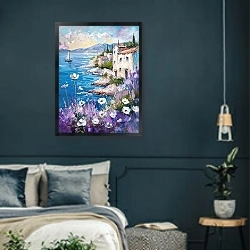 «The shifting reflections of Provence at sunset» в интерьере классической спальни с темными стенами