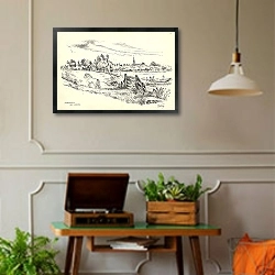 «Gezicht op Driehuizen.» в интерьере комнаты в стиле ретро с проигрывателем виниловых пластинок