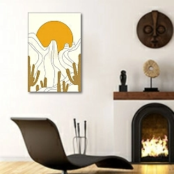 «Засушливый закат» в интерьере гостиной в этническом стиле над камином