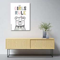«Girls rule » в интерьере в скандинавском стиле над тумбой