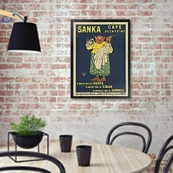 «Sanka, café décaféiné. N’irrite pas les nerfs, n’excite pas le coeur, n’empêche pas le sommeil» в интерьере кухни в стиле лофт с кирпичной стеной