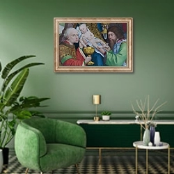 «Поклонение королей 12» в интерьере гостиной в зеленых тонах