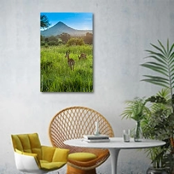 «Антилопа, парк Серенгети, Танзания» в интерьере современной гостиной с желтым креслом