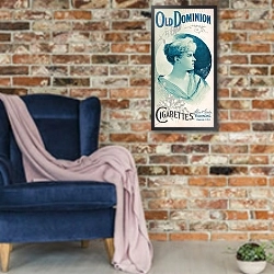 «Old dominion cigarettes, Allen  Ginter, Richmond, Virginia, U.S.A.» в интерьере в стиле лофт с кирпичной стеной и синим креслом