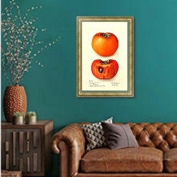 «Диоспирос: Божьи коровки без косточек» в интерьере гостиной с зеленой стеной над диваном