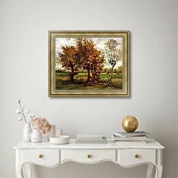 «Осенний пейзаж с четырьямя деревьями» в интерьере в классическом стиле над столом