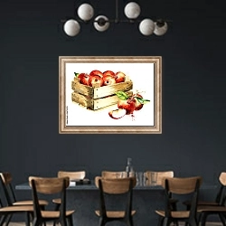 «Коробка с яблоками» в интерьере столовой с черными стенами