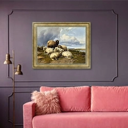 «Надвигающийся шторм кентерберийские луга» в интерьере гостиной с розовым диваном