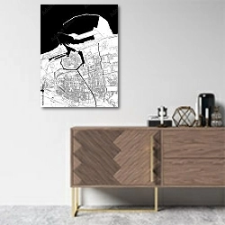 «План города Кале, Па-де-Кале, Франция» в интерьере комнаты в скандинавском стиле над комодом