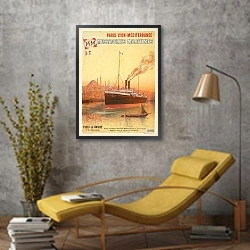 «Messageries Maritimes, Paris En Orient» в интерьере в стиле лофт с желтым креслом