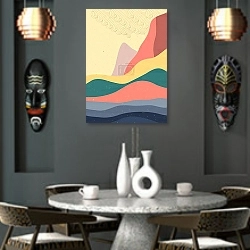 «Abstract contemporary. mountain landscape» в интерьере в этническом стиле над столом