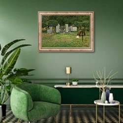 «The Old Graveyard in Wondelgem» в интерьере гостиной в зеленых тонах