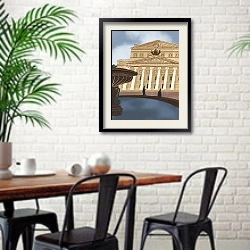 «Петровский фонтан у Большого театра» в интерьере столовой в скандинавском стиле с кирпичной стеной