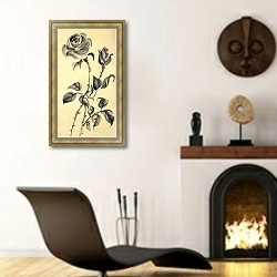 «drawing of a rose on a beige background» в интерьере гостиной в этническом стиле над камином