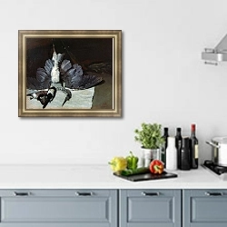 «Still-Life: Heron with Spread Wings, 1867» в интерьере кухни в голубых тонах