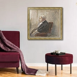 «Seated Man» в интерьере гостиной в бордовых тонах