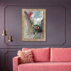 «Paris, 14 July» в интерьере гостиной с розовым диваном