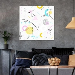 «Современная геометрическая абстракция 8» в интерьере гостиной в стиле лофт в серых тонах