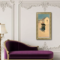 «Бретонская девочка, опоздавшая из школы» в интерьере в классическом стиле над банкеткой