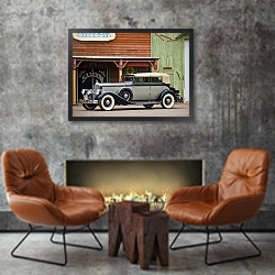 «Pierce-Arrow Twelve Convertible Sedan '1933» в интерьере в стиле лофт с бетонной стеной над камином