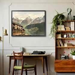 «Швейцария. Плато Шайниге, горы Ваттерхорн и Шрекхорн» в интерьере кабинета в стиле ретро над столом