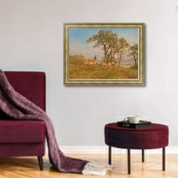 «Пасущаяся антилопа» в интерьере гостиной в бордовых тонах