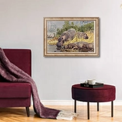 «Hippopotamus 1» в интерьере гостиной в бордовых тонах