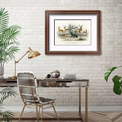 «Виды газелей» в интерьере кабинета с кирпичными стенами над столом