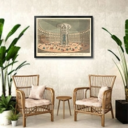 «The Inside View of the Rotunda in Renelagh Gardens with the Company at Breakfast» в интерьере комнаты в стиле ретро с плетеными креслами