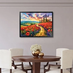 «Fields of flowers reflected in the sunset» в интерьере столовой в классическом стиле