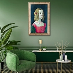 «Портрет девушки 4» в интерьере гостиной в зеленых тонах