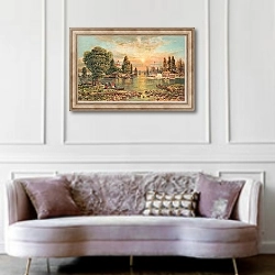 «A boat-landing-Thousand Islands» в интерьере гостиной в классическом стиле над диваном