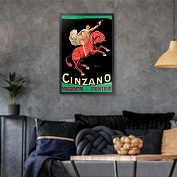 «Cinzano Vermouth Torino» в интерьере гостиной в стиле лофт в серых тонах