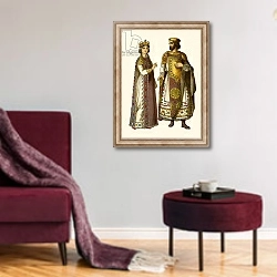 «Byzantine Emperor and Empress» в интерьере гостиной в бордовых тонах