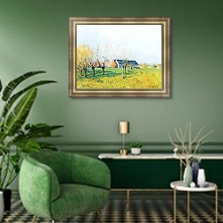 «Хутор в Хёлленкаффе» в интерьере гостиной в зеленых тонах