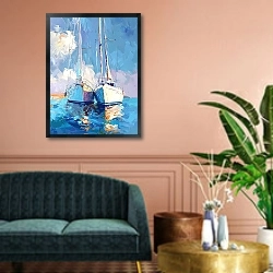 «Calm morning pier» в интерьере классической гостиной над диваном