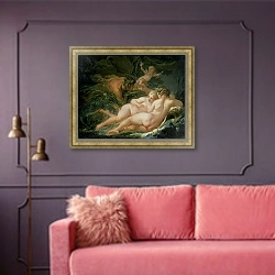 «Pan and Syrinx, 1759» в интерьере гостиной с розовым диваном