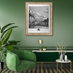 «Вид на Фрауэнкирхе в Дрездене» в интерьере гостиной в зеленых тонах