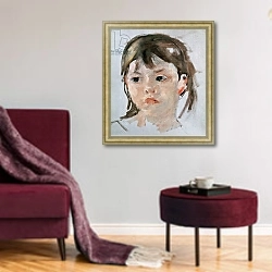 «Head of a Young Girl 4» в интерьере гостиной в бордовых тонах