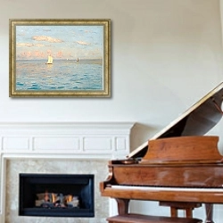 «Парусные лодки» в интерьере классической гостиной над камином