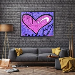 «Граффити. Розовое сердце» в интерьере в стиле лофт над диваном